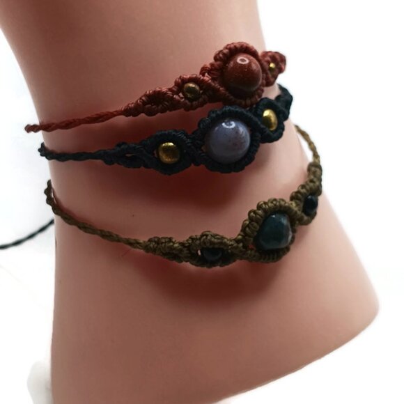 Handmade macrame bracelet with natural jade stones and tiger eye Spiritual prote - Picture 1 of 7